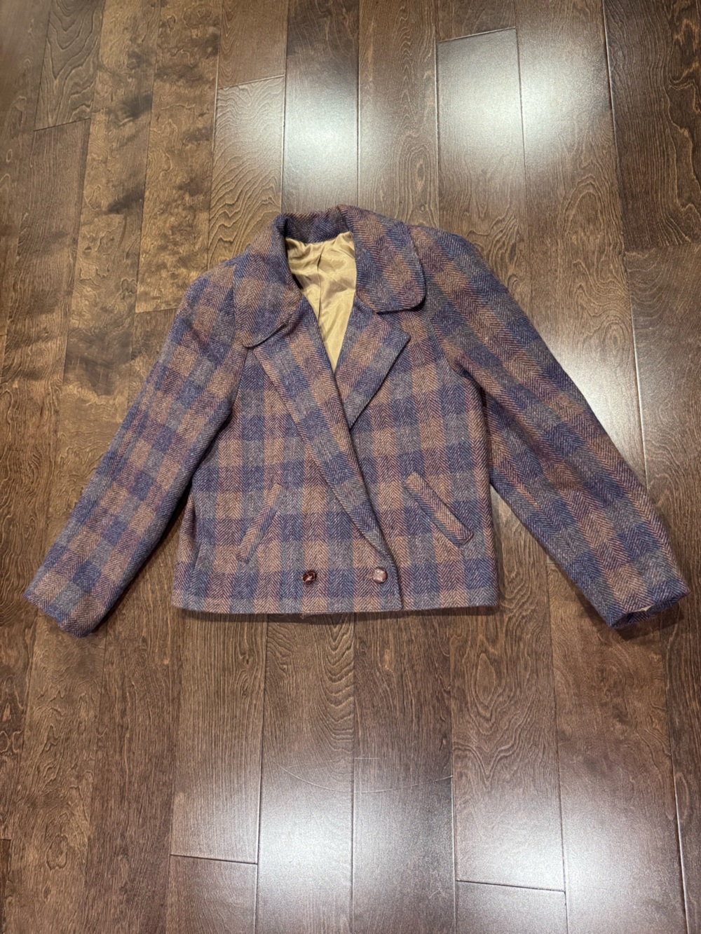 Vintage Wool Plaid Peacoat Jacket
